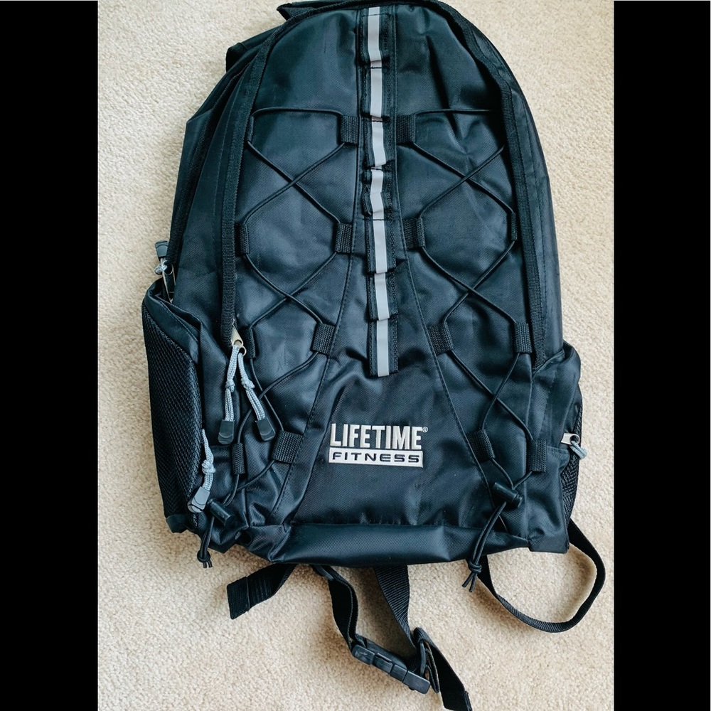 Lifetime Fitness embroidered logo black backpack